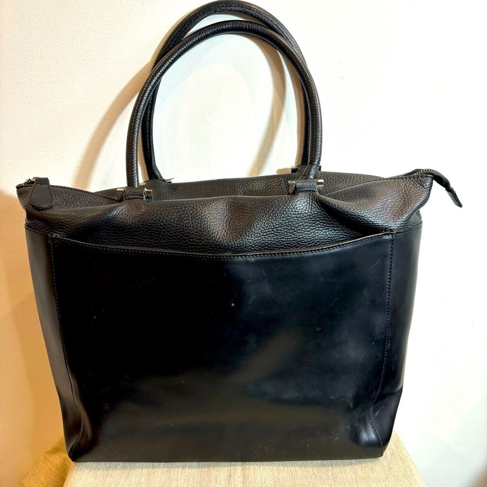 NARDELLI Made in Italy Pebbled & Smooth Leather Large Outer Pocket Tote Bag